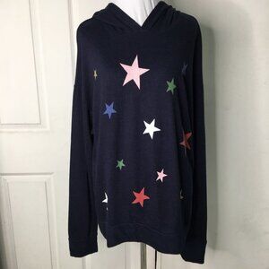 Sundry Womens Blue Long Sleeve Stars Hoodie Sweater Shirt Size 2 / Medium